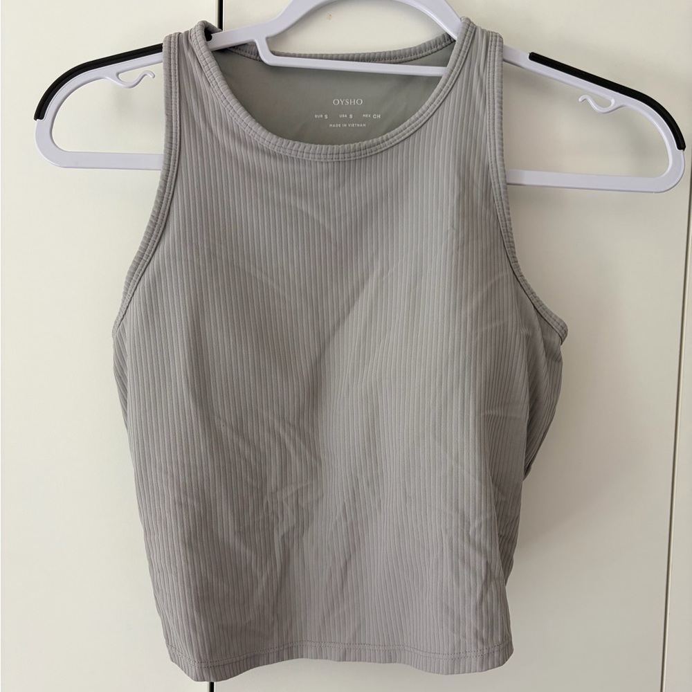 Oysho Grey Ribbed Yoga Tank Top 🧘‍♀️